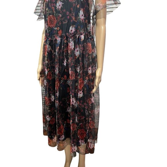 Torrid 2 Knee Dress Plus Size 2X Black Floral Mesh Skater Lace Hollyday Chrismas - Picture 8 of 14